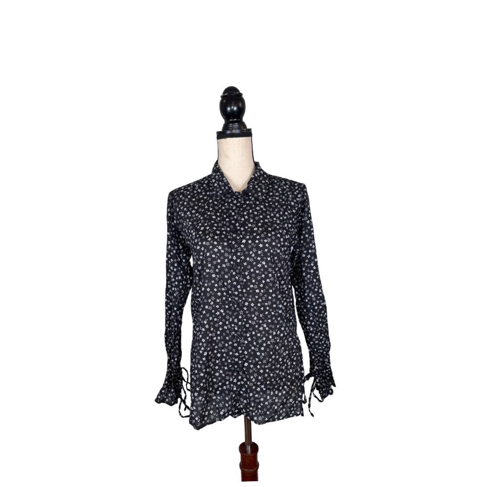 Moussy Black Floral Tie Sleeve Button Down Shirt   Size: Free Size